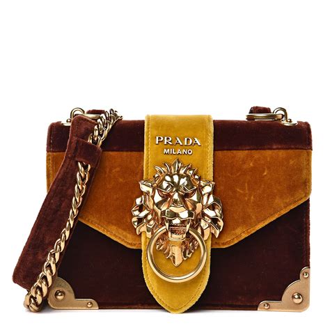 PRADA Velluto Lions Head Cahier Shoulder Bag Ambra